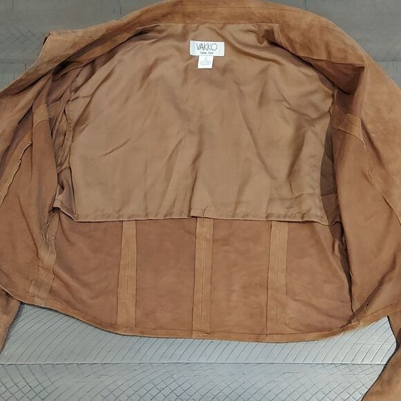 VAKKO NY 90s Y2K Tan Brown Goat Suede Cropped Tie Front Shirt Sz L - Picture 5 of 10